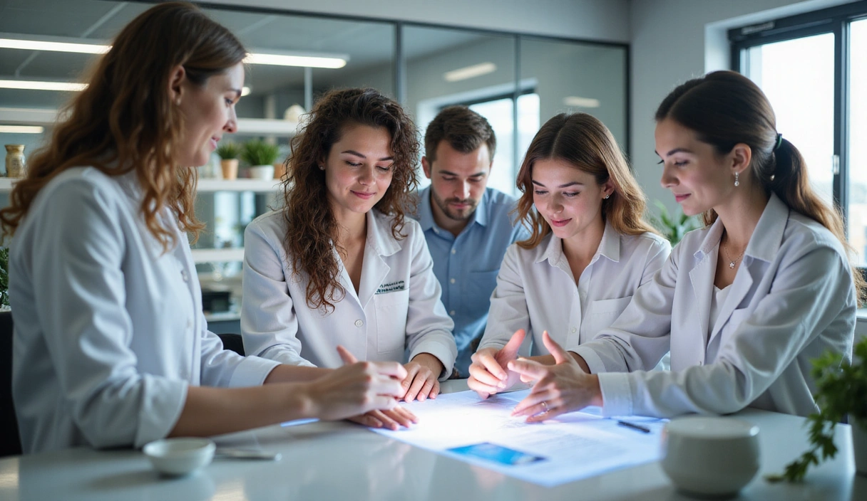 A general image representing a harmonious and dedicated team at Skynqtrexa, collaborating in a bright, modern environment. No specific faces visible, but conveys teamwork and expertise.