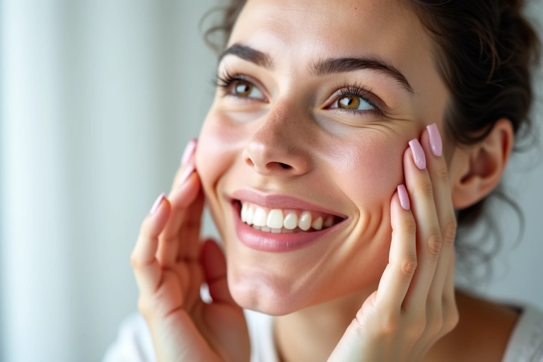 Woman applying skincare product