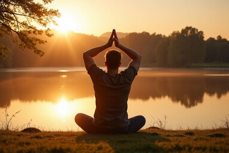 Man stretching in a serene outdoor setting, symbolizing flexibility and natural health